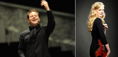 지휘자 존 액설로드(왼쪽)와 바이올리니스트 시모너 람스마 사진=서울시립교향악단 제공